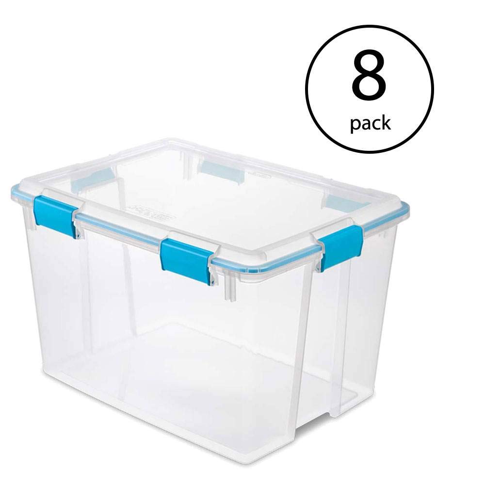 Sterilite 80 Qt Gasket Box, Stackable Storage Bin With Latching Lid And Tight Seal, Plastic Container To Organize Basement, Clea